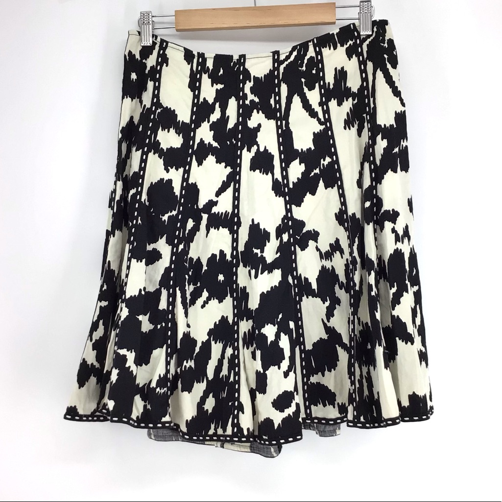 Cabi Dashing Embroidered Ivory Black A-Line Skirt